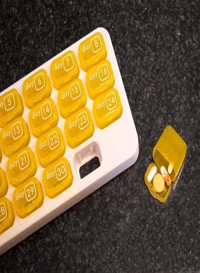 pill thing 31 Day Monthly Pill Pod Organizer for Easy Medication Management - Stay on Track with Daily Vitamin Supplement Med Boxes, Ready for Travel - Yellow - Image 3
